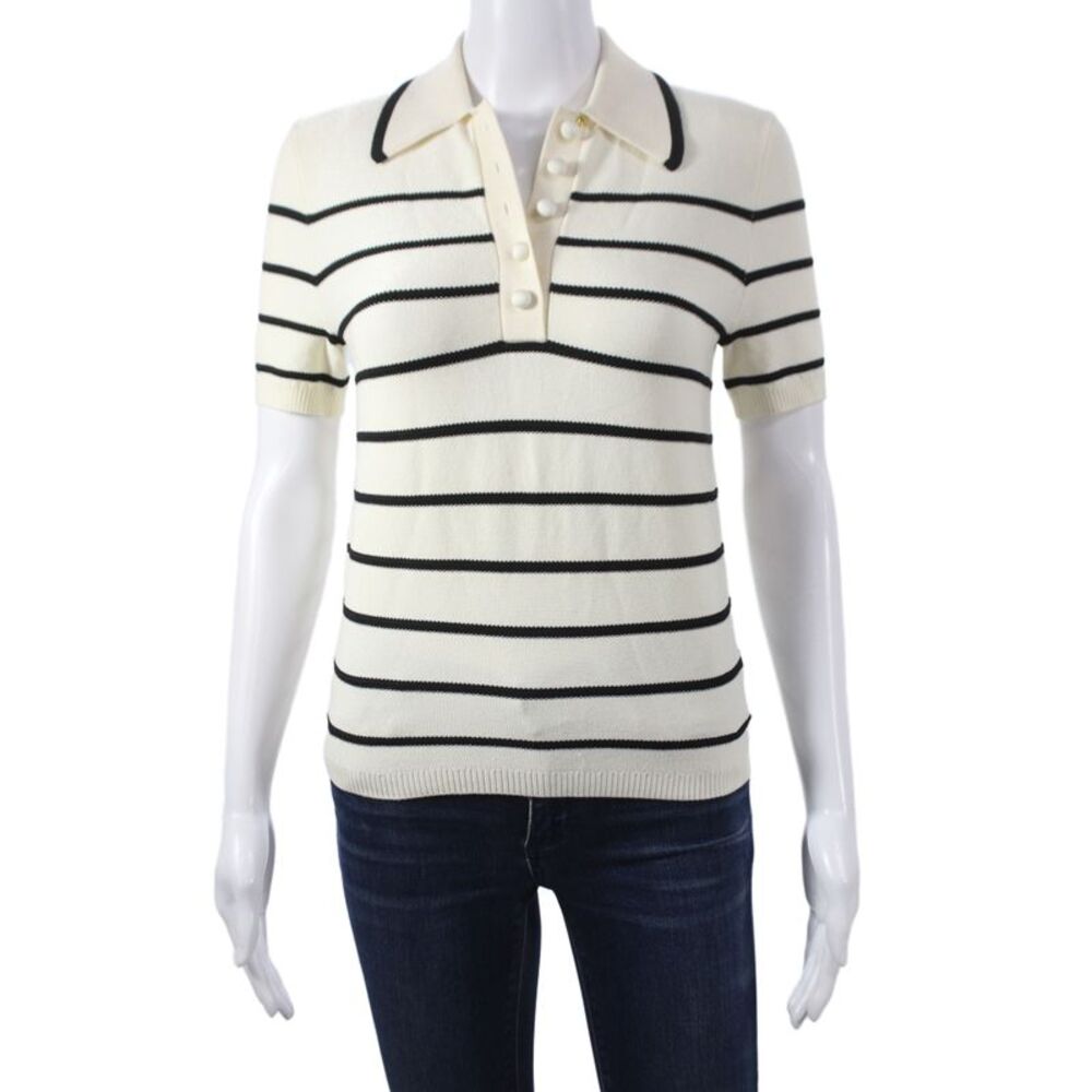 Zimmermann Womens Ivory Striped Collared Short Sleeve Polo Size 0
